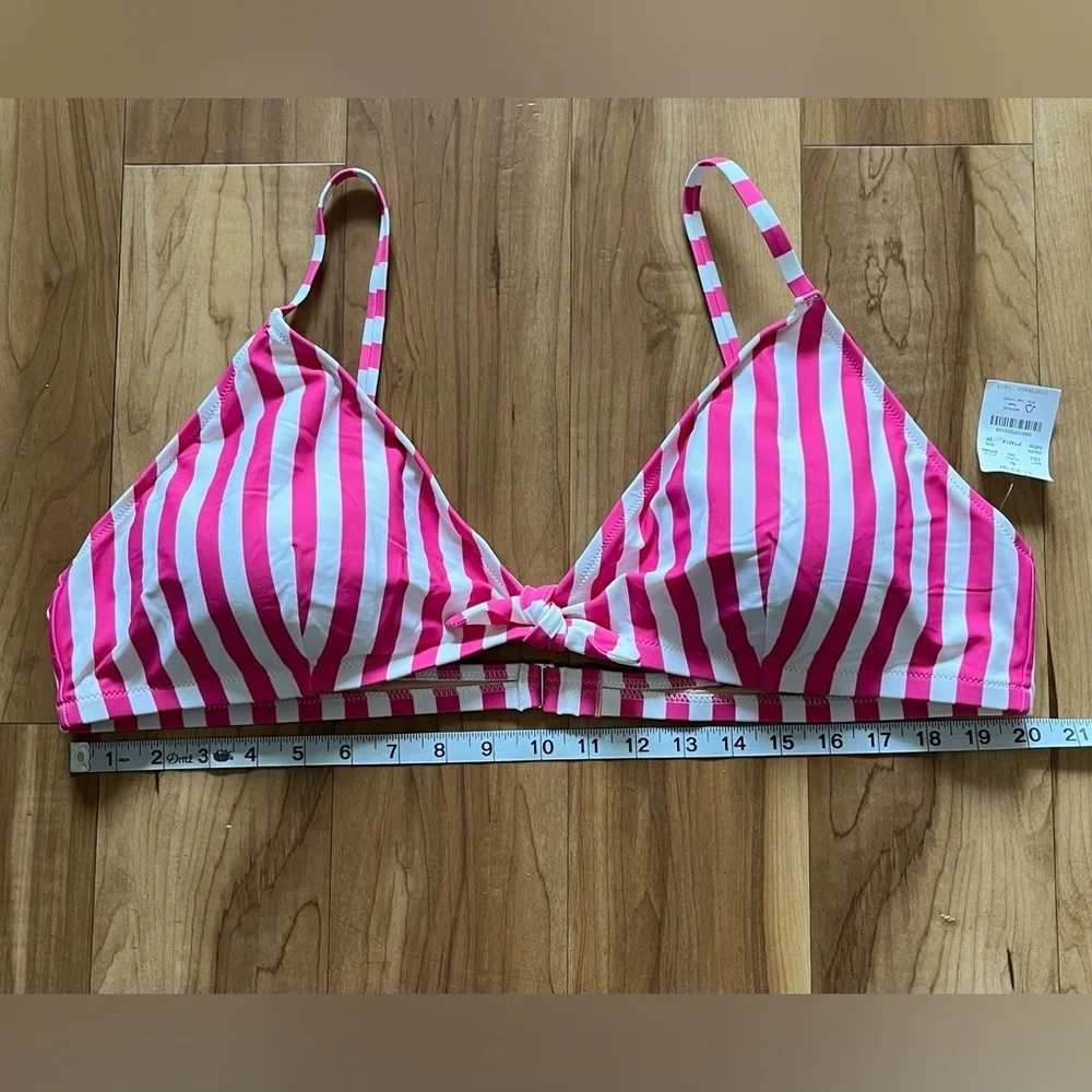 J.Crew Pink White Stripe Bikini Top 3X Plus Size Knot Front Swimwear NWT